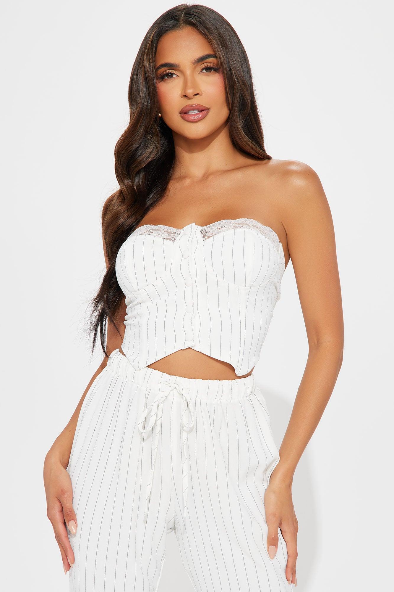 Jada Pinstripe Pant Set - White/Black Product Image