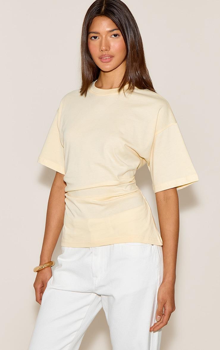 Butter Yellow Ruched Side Detail T Shirt Product Image