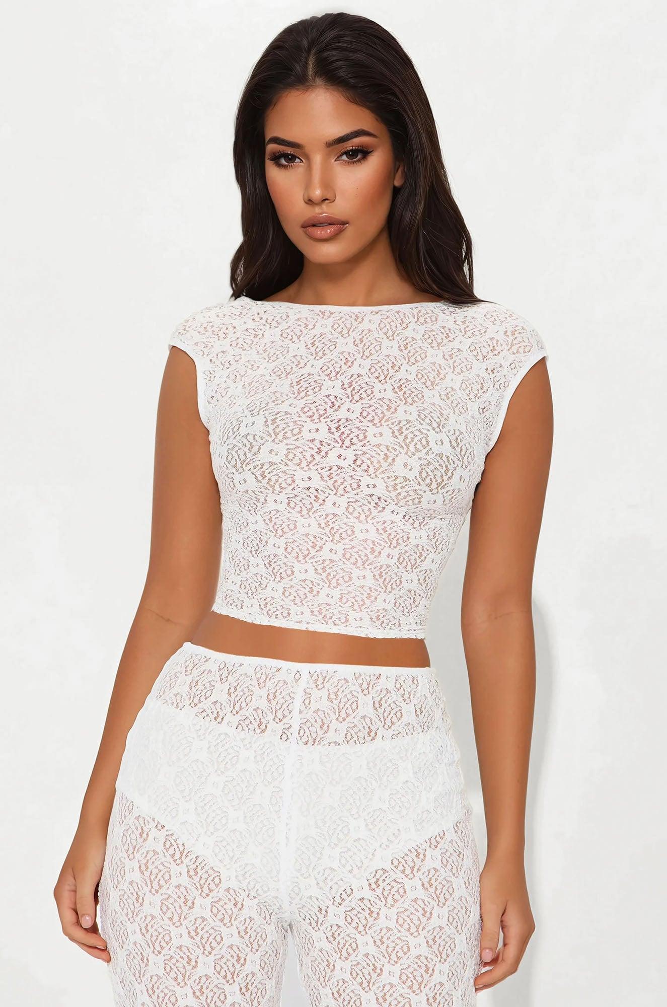 Sasha Lace Straight Leg Pant Set - White Product Image