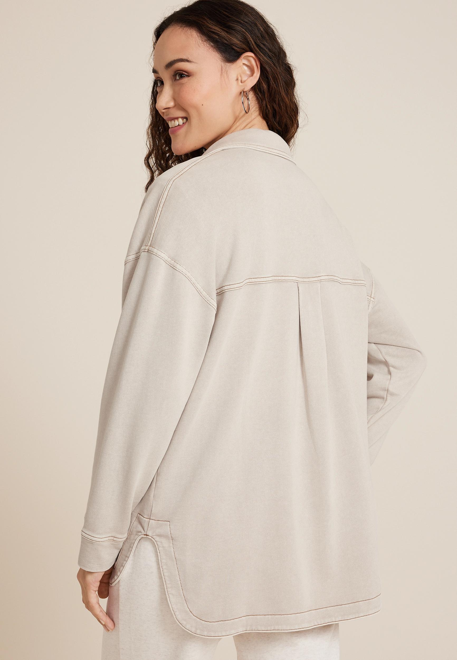 Maurices Womens Washed Knit Beige Denim Shacket Size XX Large Product Image