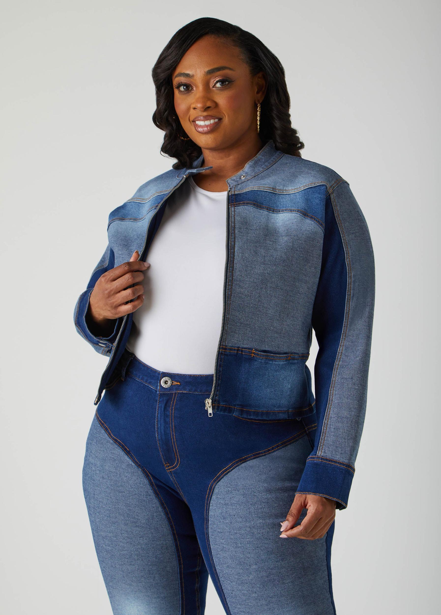 Colorblocked Denim Moto Jacket Product Image