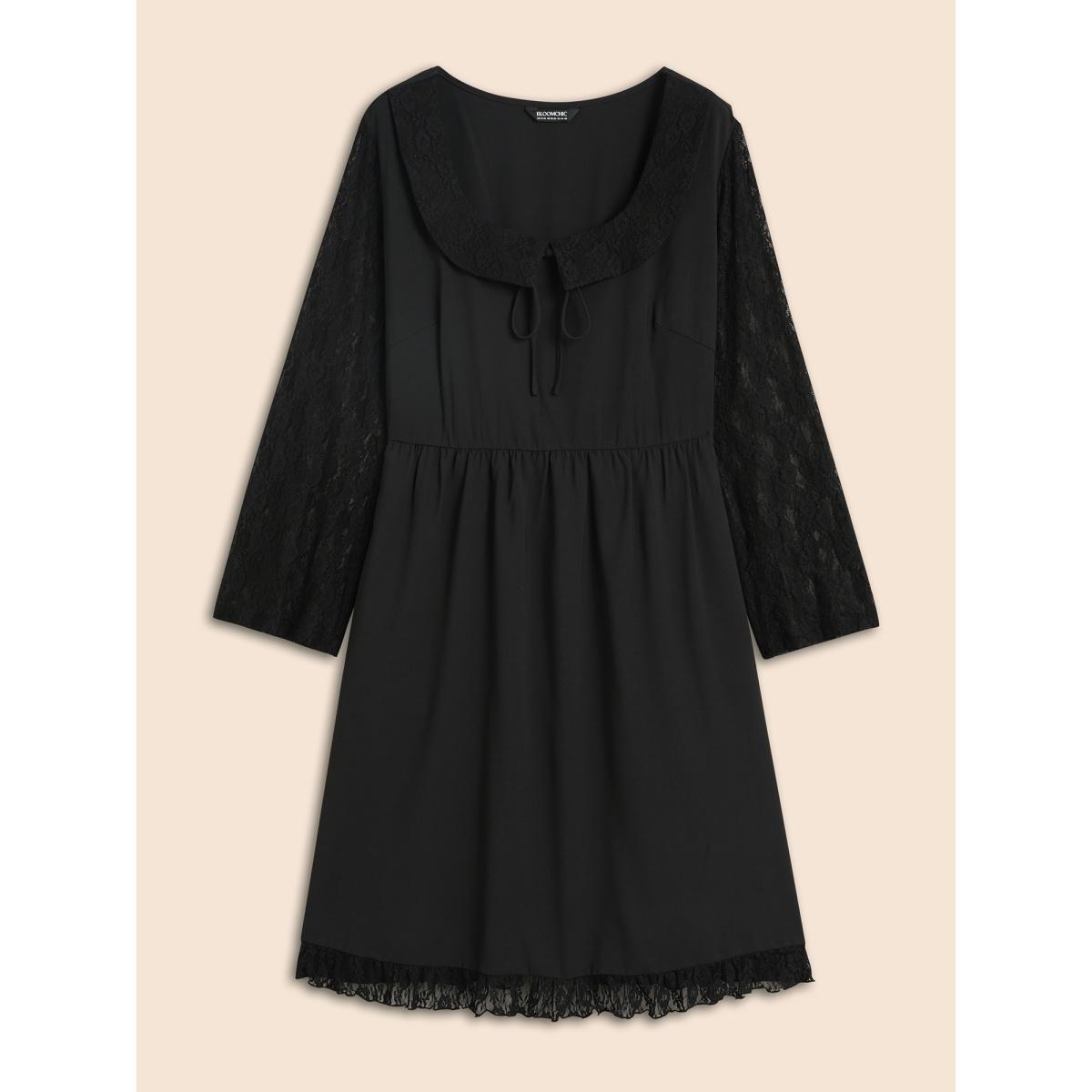 Plus Size Spellbound Lace Sleeves Square Neckline Midi Dress Black Women Cocktail Woven ribbon&lace trim Party Curvy Bloomchic 30/6X Product Image