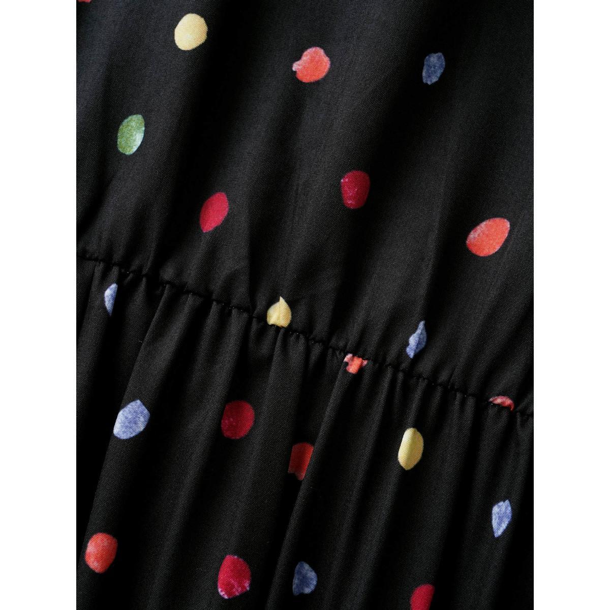 Plus Size Colored Polka Dot Overlap Collar Midi Dress Black Women Elegant Contrast Overlap Collar Short sleeve Curvy BloomChic 14-16/1X Product Image
