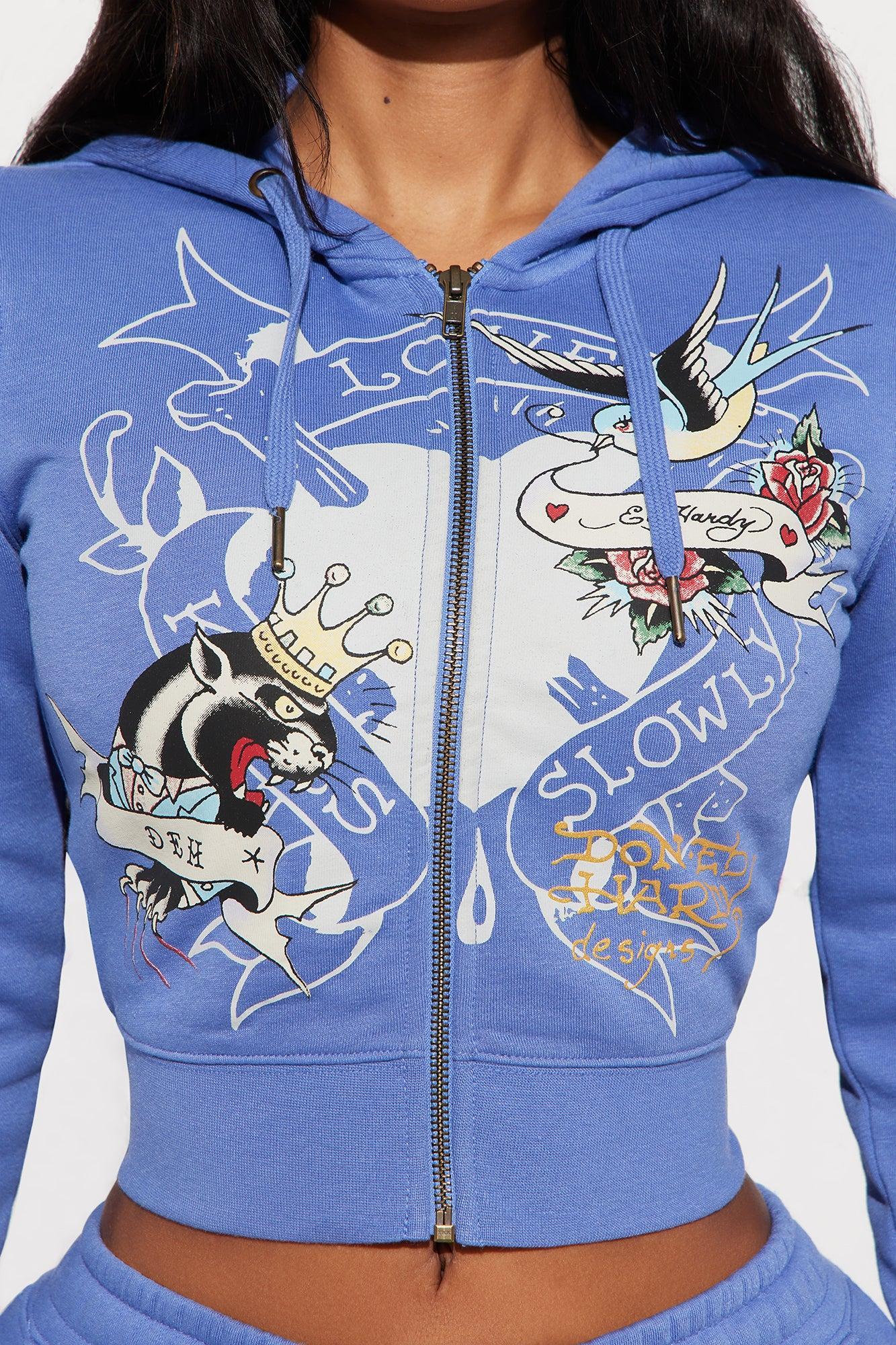 Ed Hardy Free Bird Zip Up Hoodie - Blue Product Image