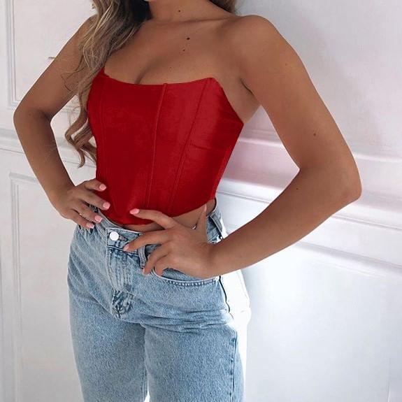 Strapless Plain Crop Corset Top Product Image