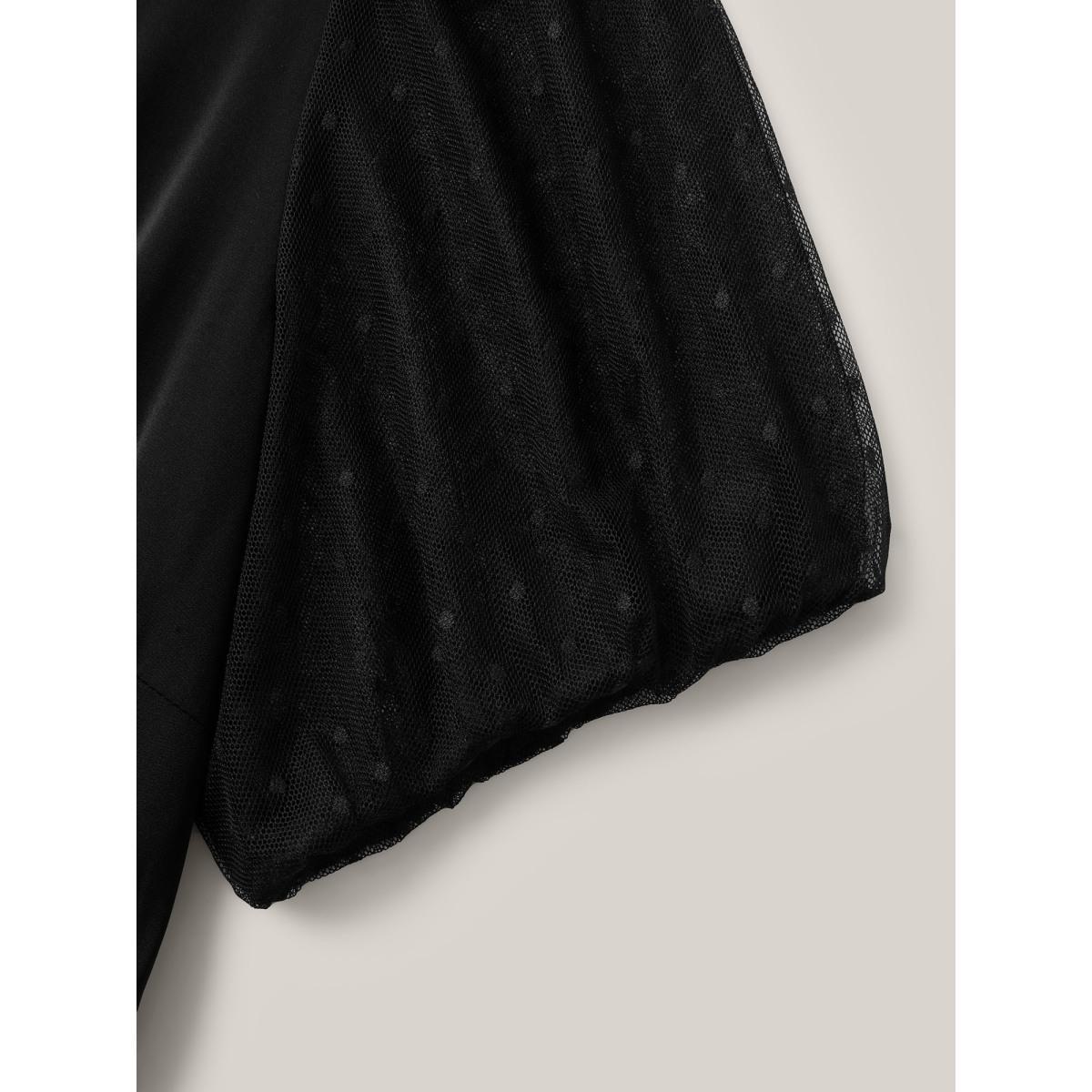 Plus Size Black Sheer Stretchy Waist Belted Solid Jumpsuit Women Half Sleeve Overlap Collar Work Loose Jumpsuits BloomChic 28/5X Product Image