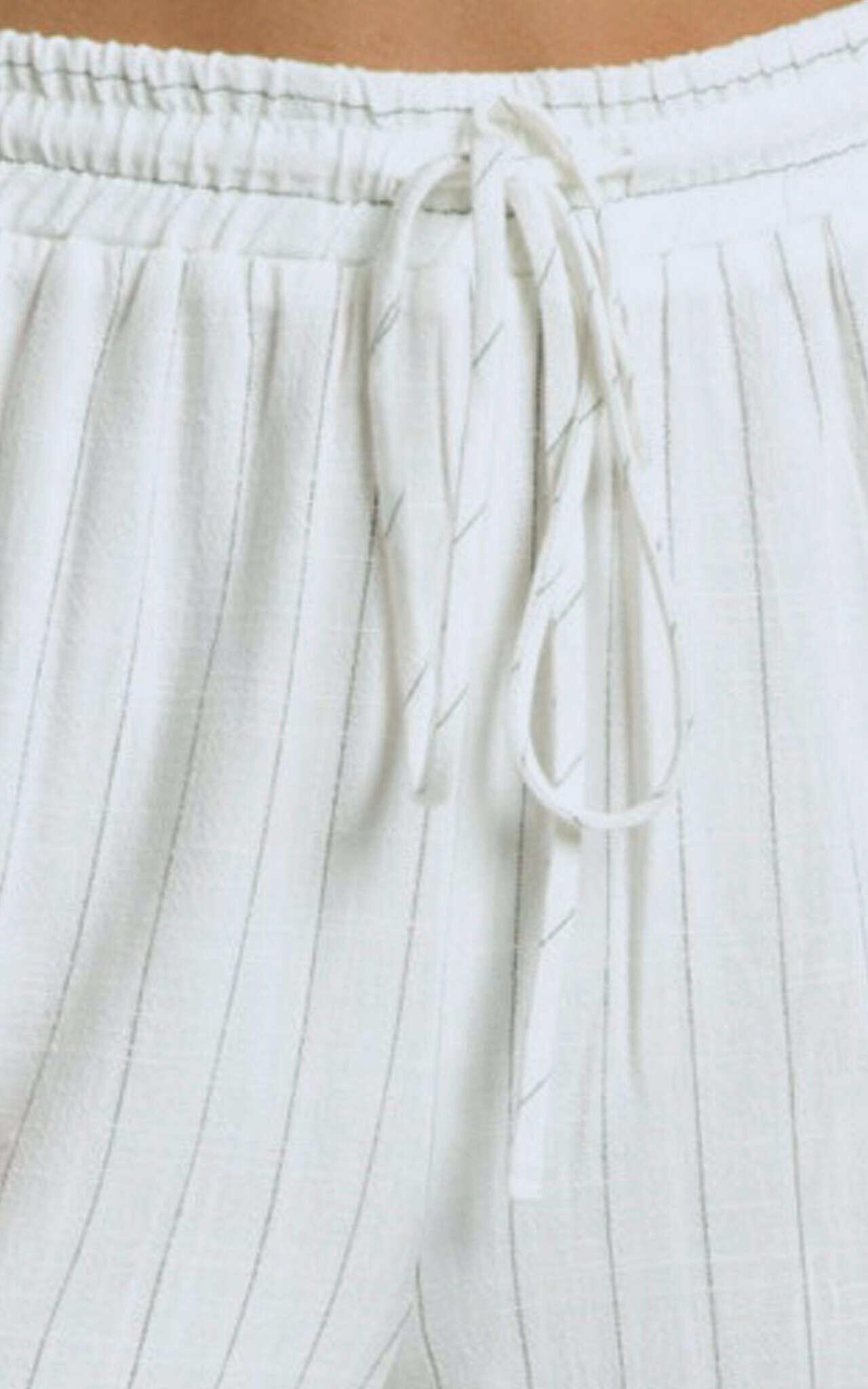 Barbra Pants - Pinstripe Linen High Waisted Relaxed Pants in White Stripe Product Image