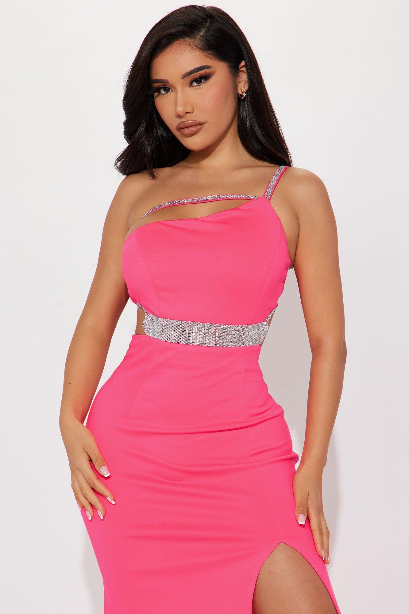 Ella Embellished Maxi Dress - Neon Pink Product Image