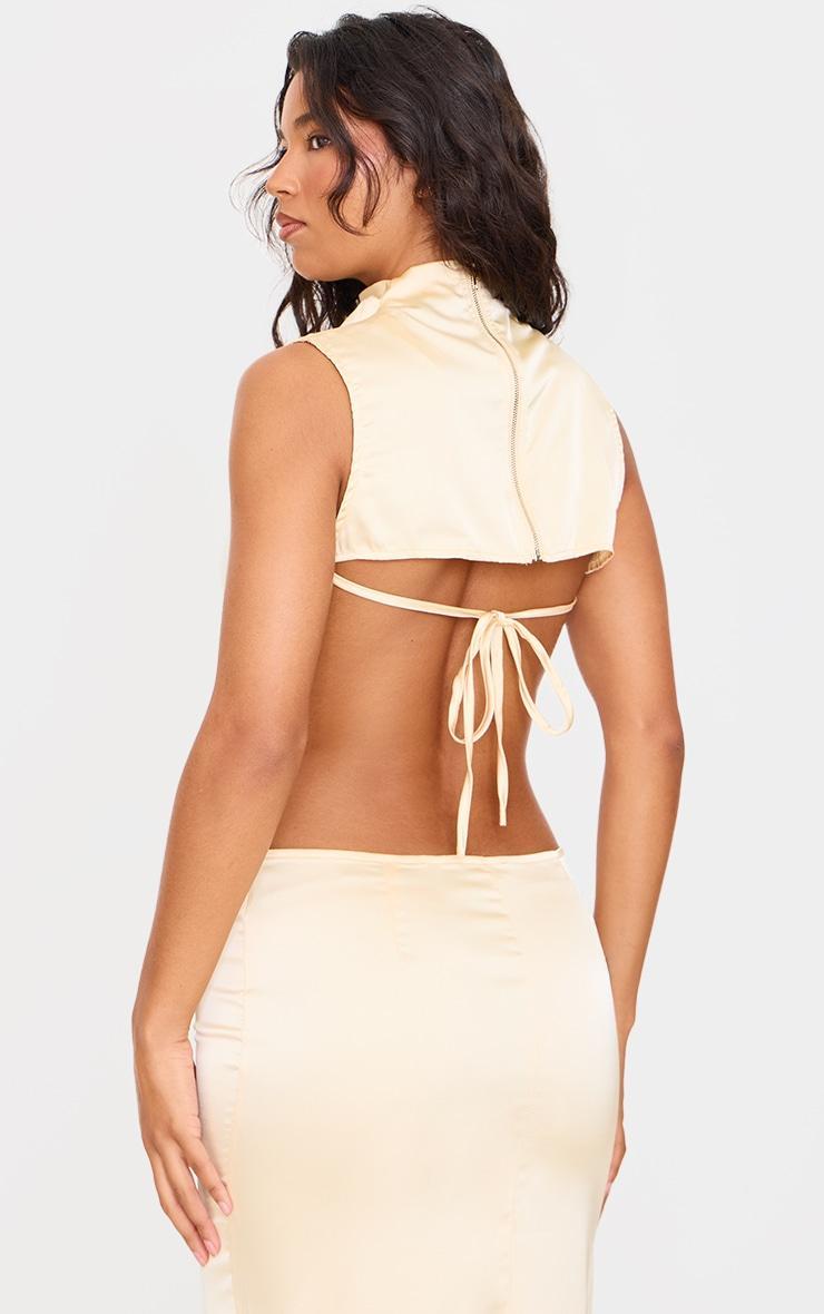 Butter Cream Satin Tie Back High Neck Cowl Crop Top Product Image