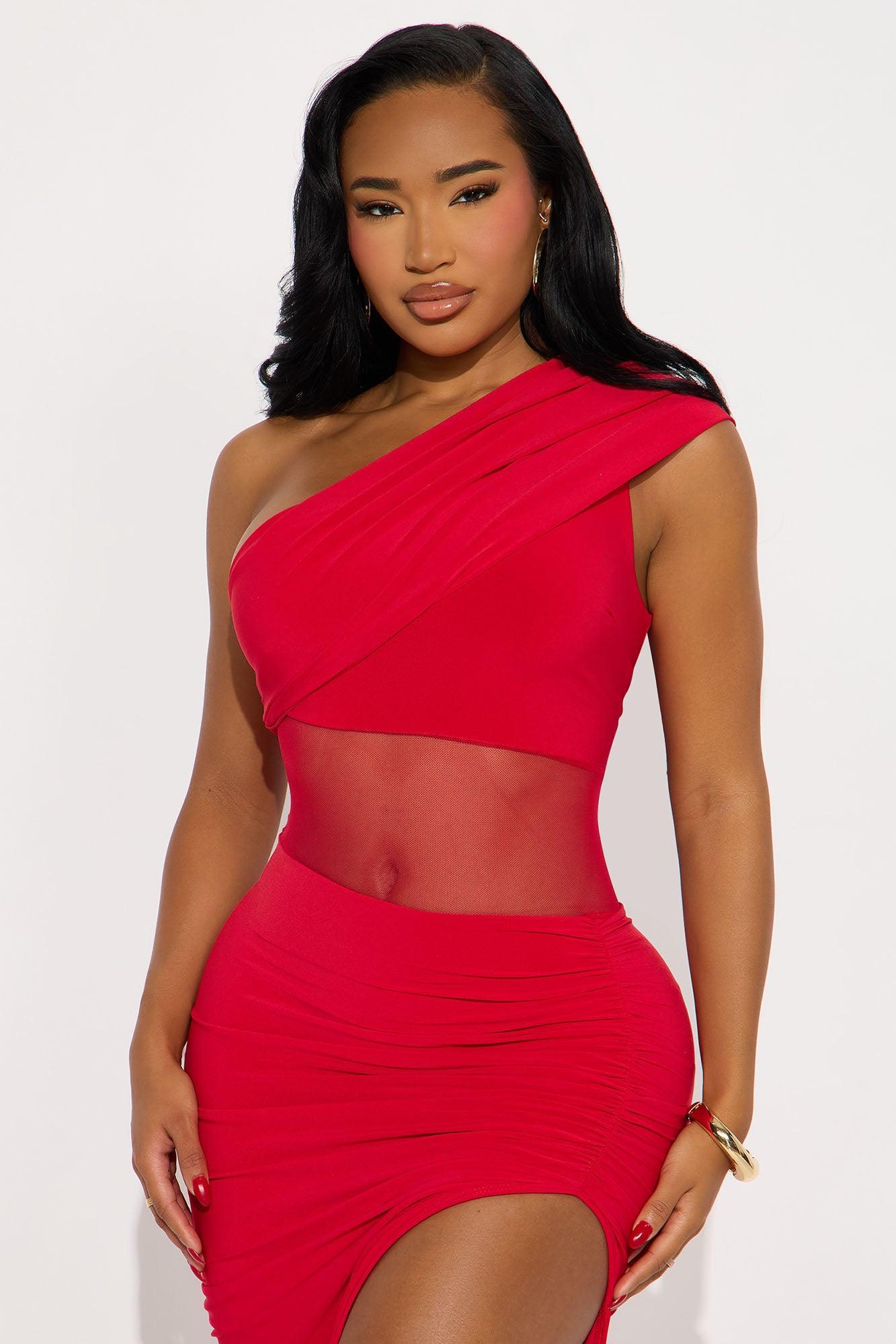 Over It One Shoulder Maxi Dress - Red Product Image