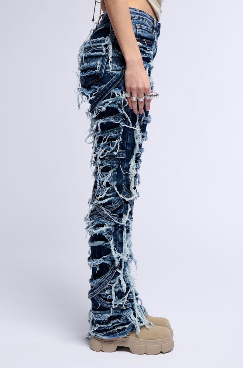 IMANI SUPER DISTRESSED RELAXED FIT JEANS IN DARK BLUE Product Image