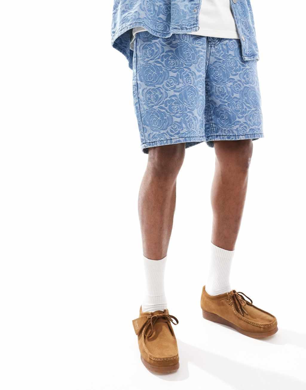 Liquor N Poker floral jacquard oversized shorts in blue - part of a set Product Image