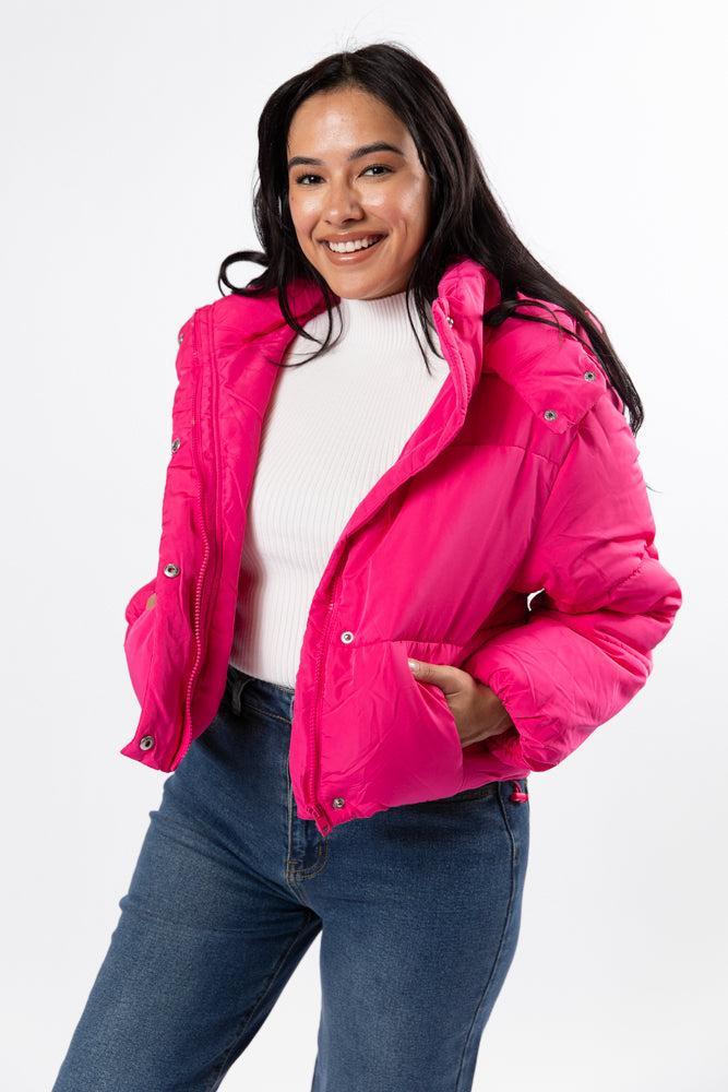 Called It Fuchsia Hooded Puffer Jacket SALE Product Image