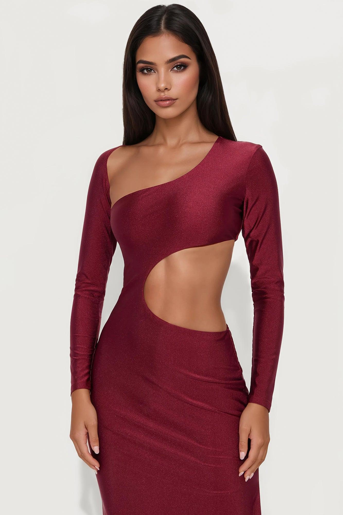Alayna Asymmetrical Maxi Dress - Burgundy Product Image