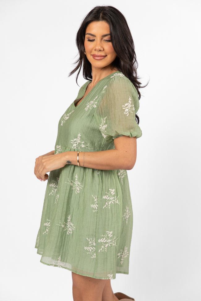 Figured It Out Sage Stitched Detail Mini Dress FINAL SALE Product Image