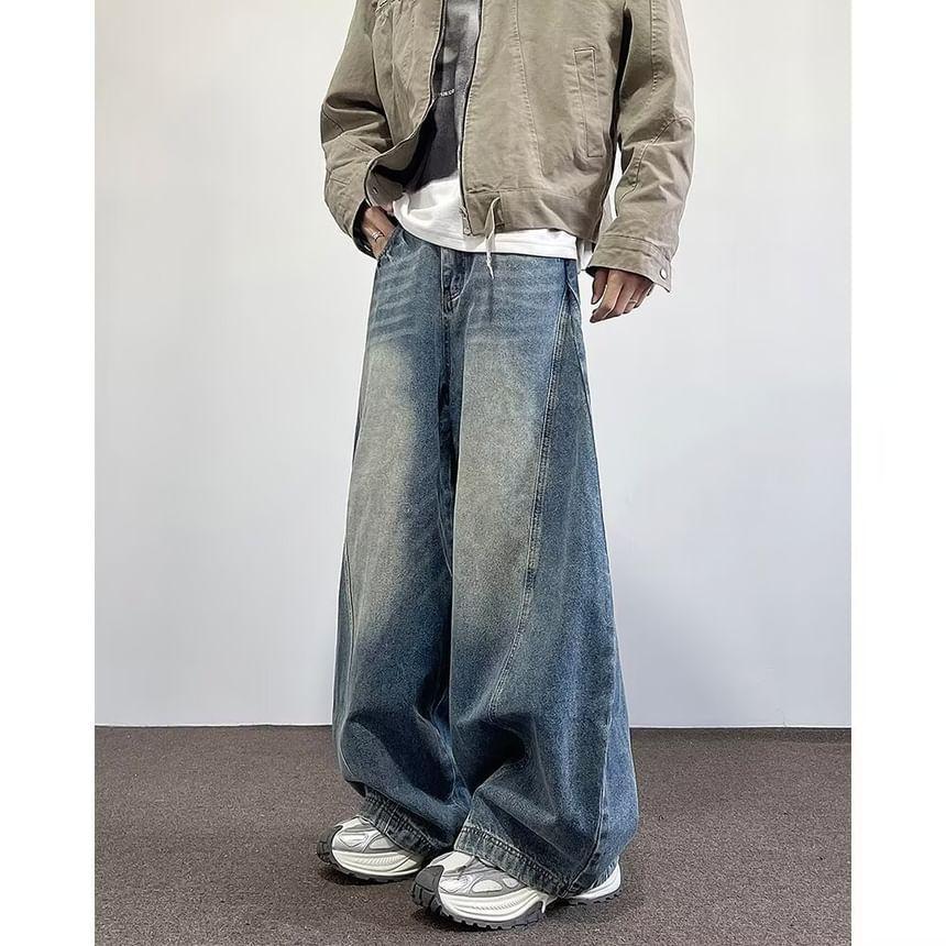 Mid Waist Washed Wide Leg Jeans Product Image