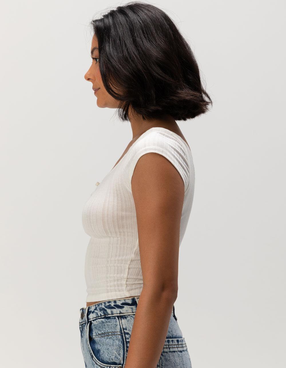 FULL TILT Texture Lace Trim Womens Crop Top - CREAM Product Image