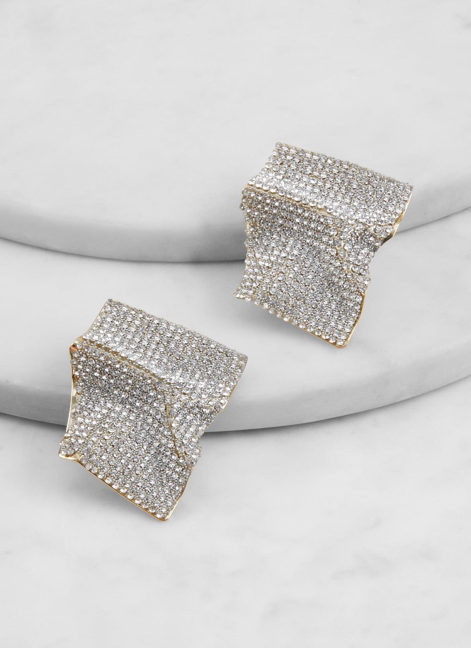 Rhinestone Layered Chain Necklace and Hoop Earring Trio Female Product Image
