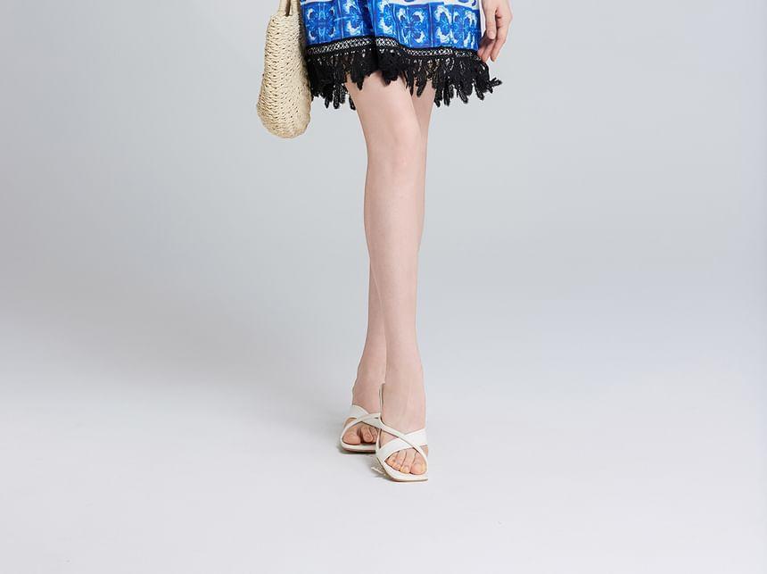 Long Sleeve Stand Collar Patterned Print Panel Lace Mini A-Line Dress Product Image