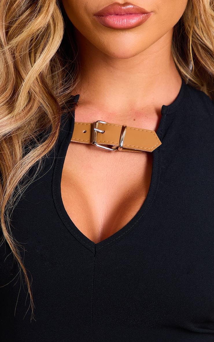 Black Stretch Woven Buckle Detail Key Hole Jumpsuit Product Image