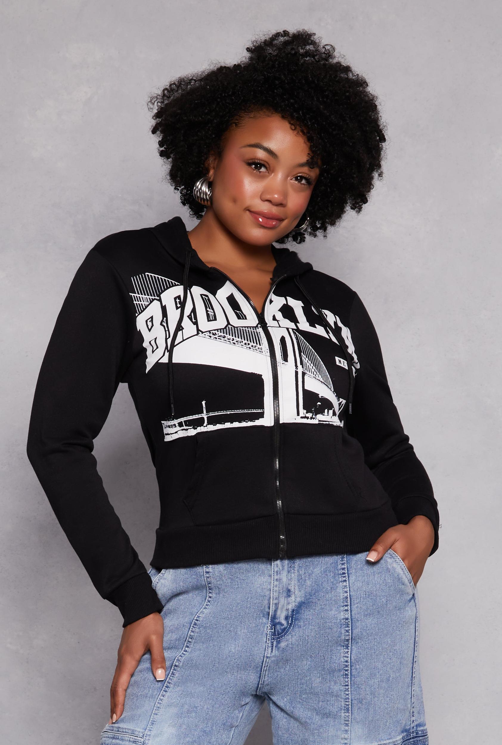 Womens Plus Size Brooklyn Graphic Zip Front Hoodie Product Image