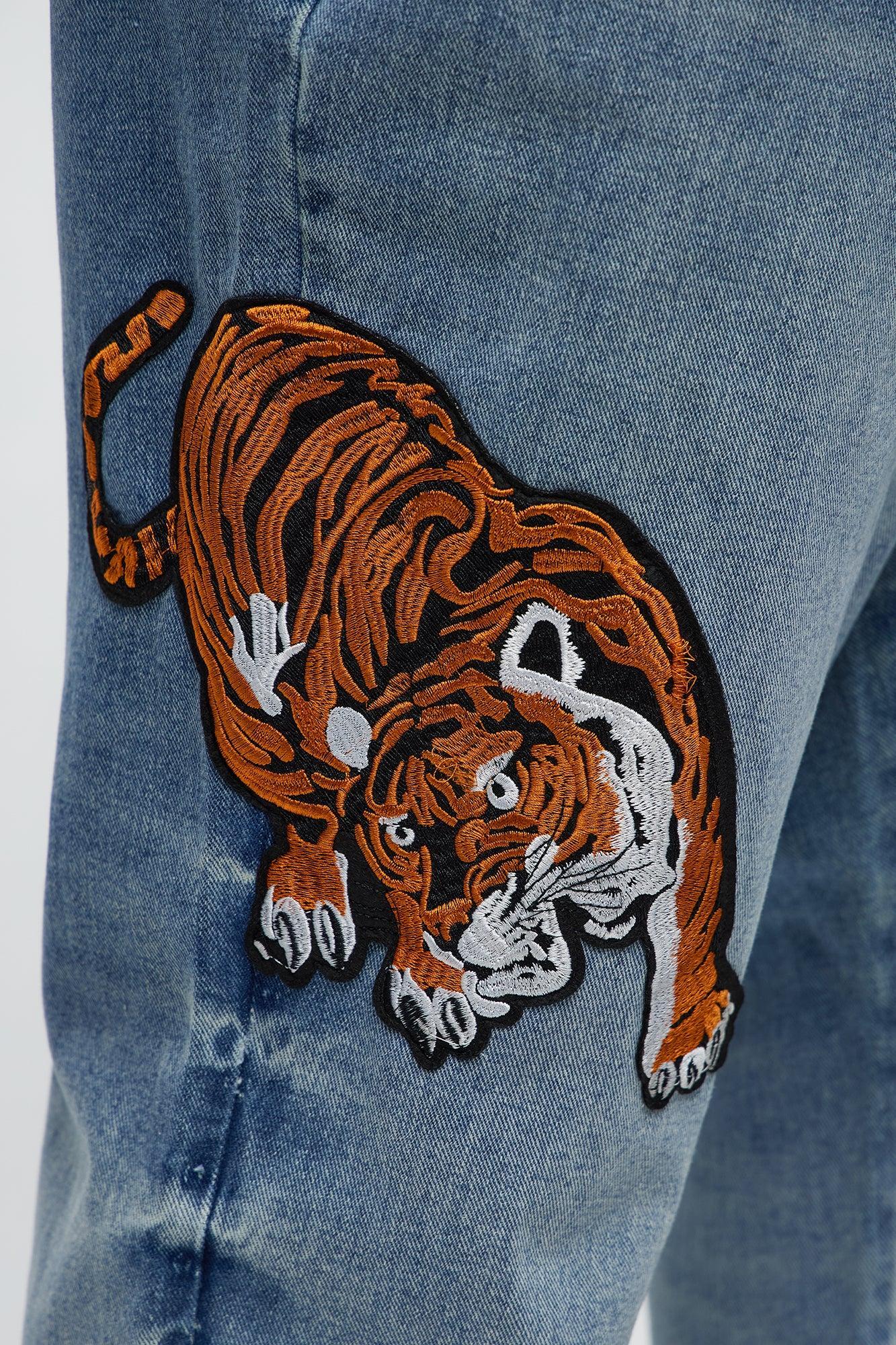 Relaxed Straight Tiger Patch Jeans - Medium Wash Male Product Image