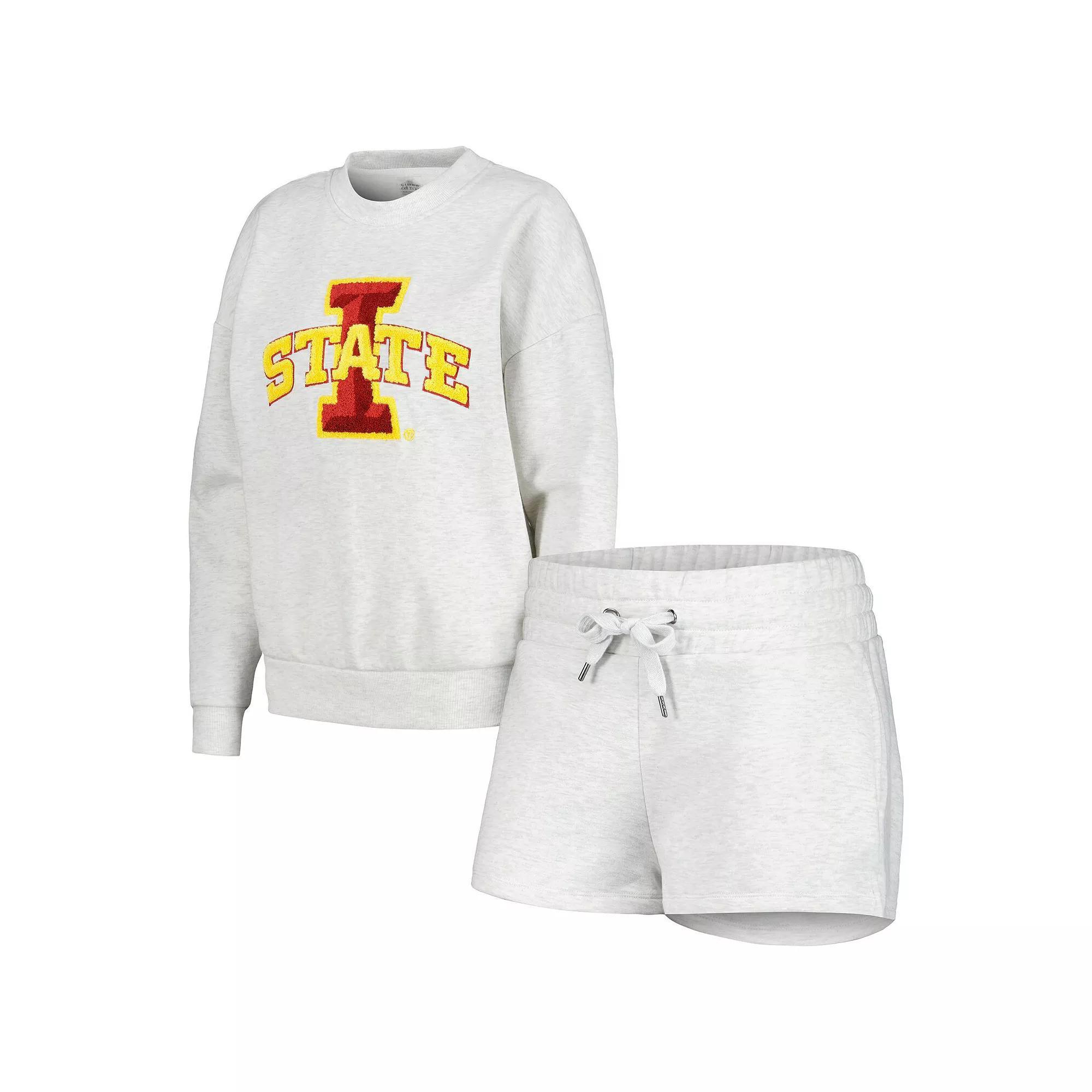 Women's Gameday Couture Ash Iowa State Cyclones Team Effort Pullover Sweatshirt & Shorts Sleep Set, Size: 2XL, Black Product Image