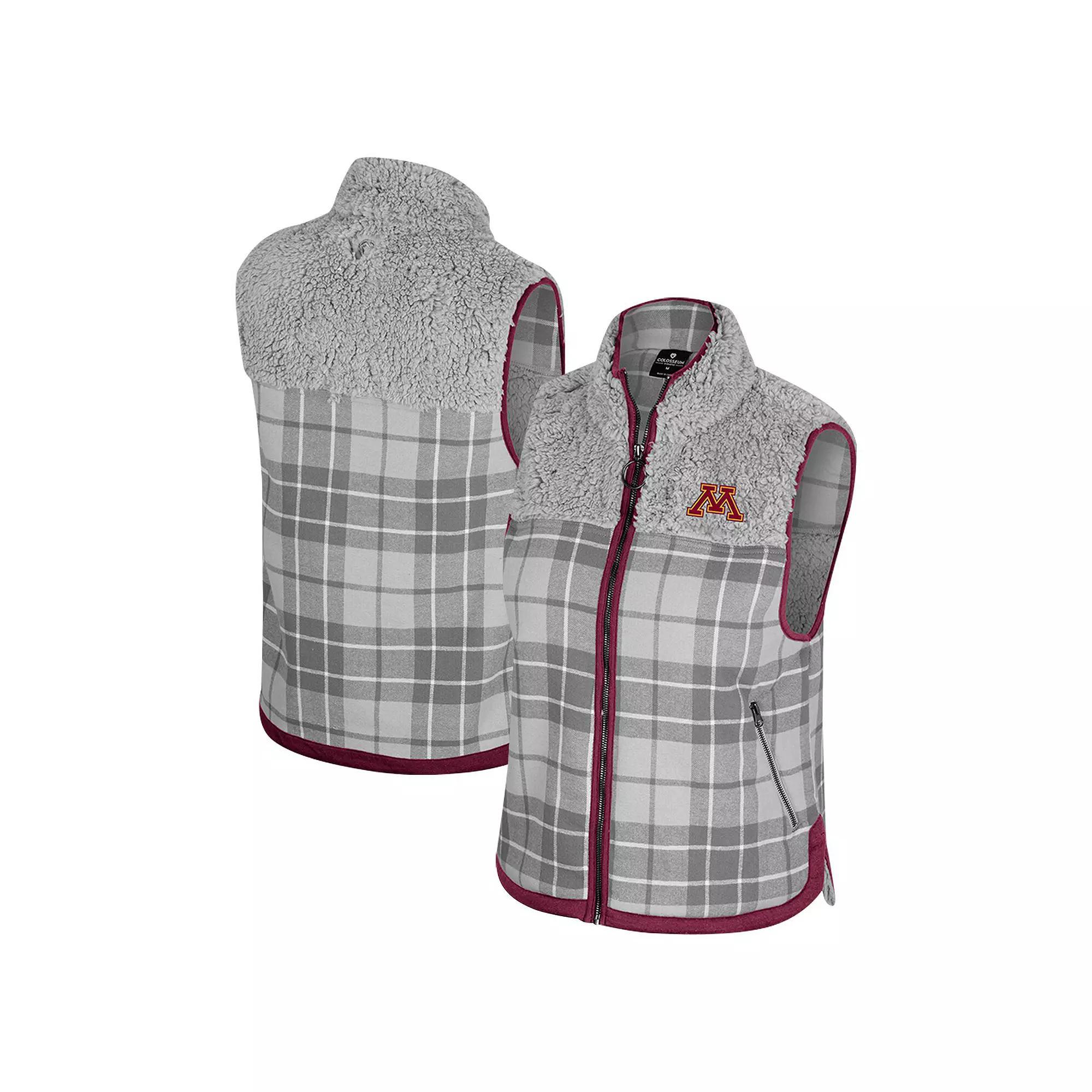 Women's Colosseum Gray Illinois Fighting Illini Matilda Sherpa Plaid Full-Zip Vest, Size: Small, Grey Product Image
