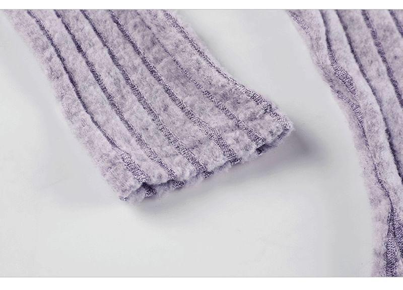 Long Sleeve Scoop Neck Bow Mock Two Piece Ribbed Panel Lace Top Product Image