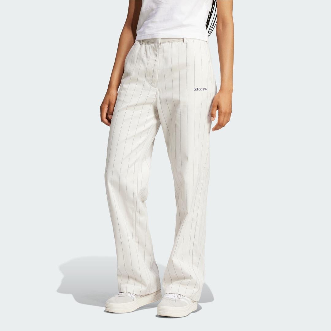 adidas Pinstripe Twill Loose Pants Off White 2 Womens Product Image