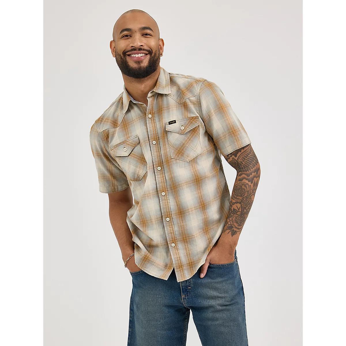 Men's Slub Cotton Plaid Shirt in Vintage Indigo Product Image