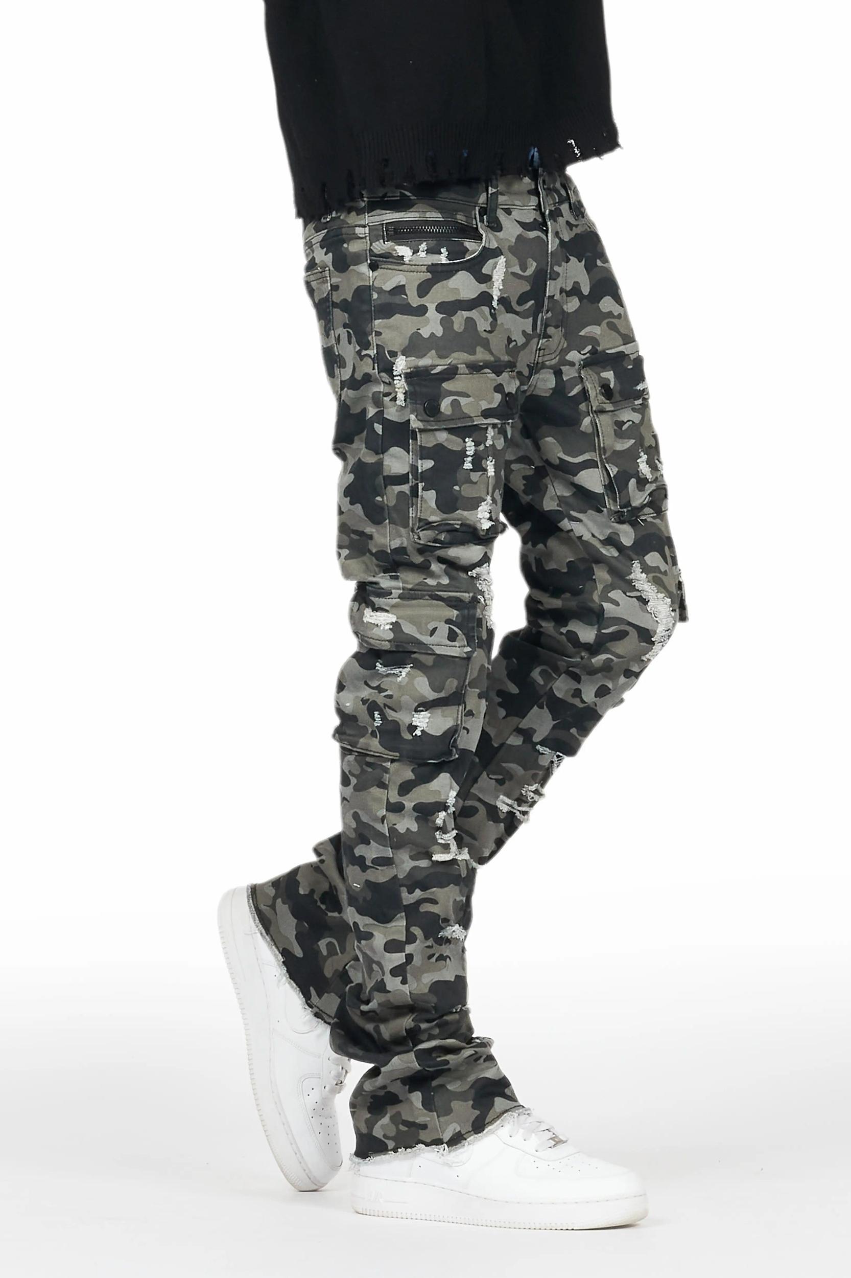 Zaid Grey Camo Stacked Flare Jean Male Product Image