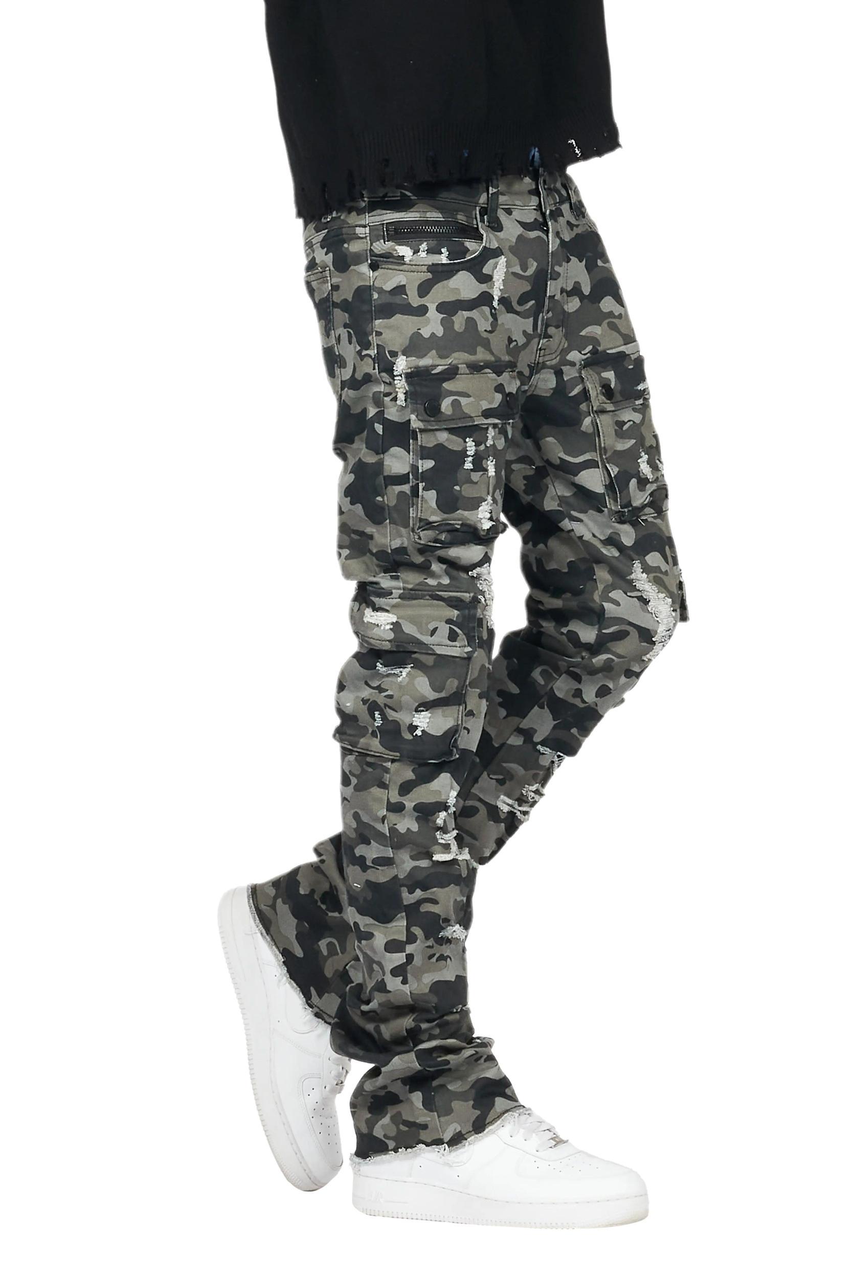 Zaid Grey Camo Stacked Flare Jean Male Product Image