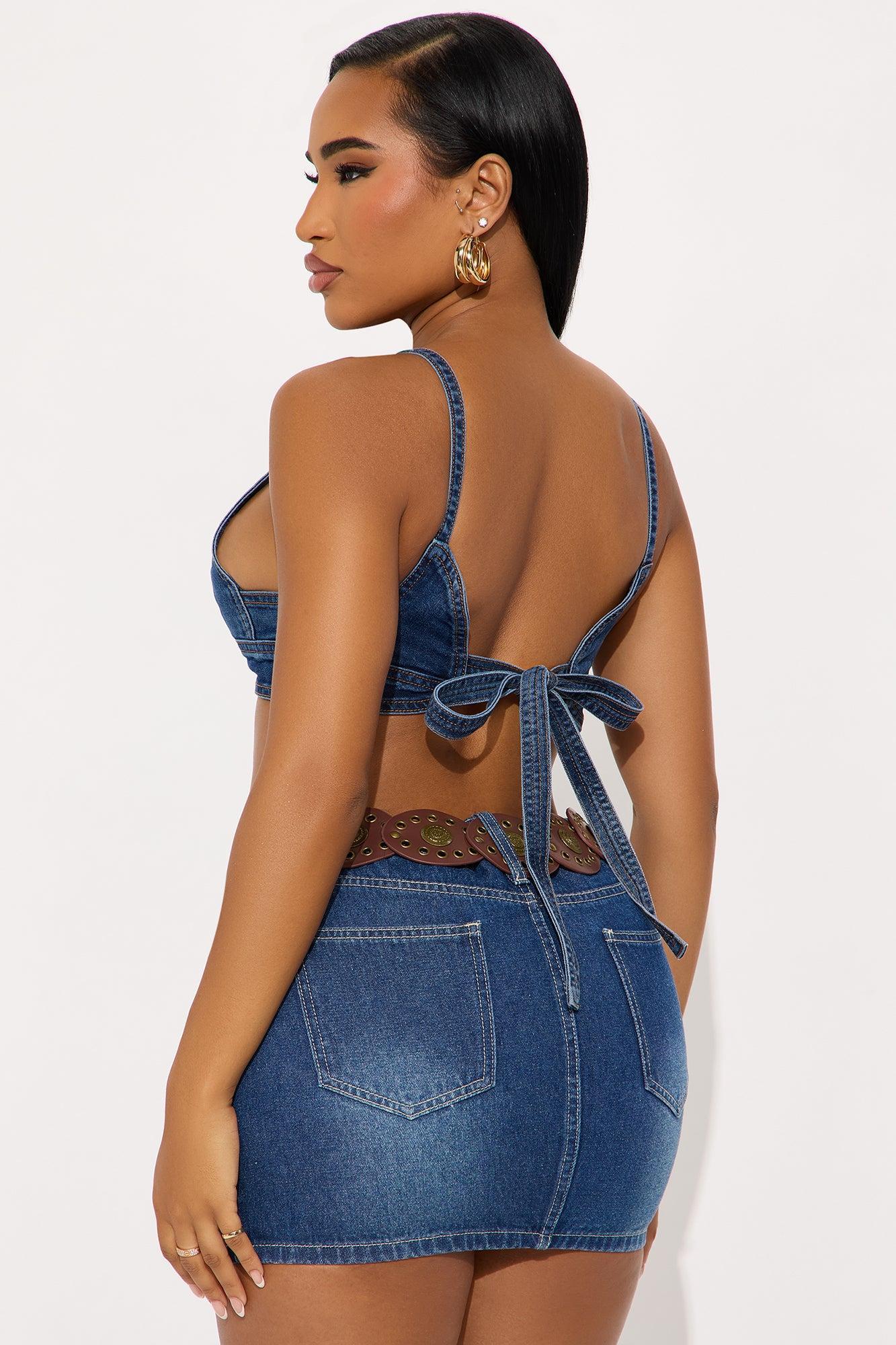 Vintage Denim Bra Top - Dark Wash Product Image