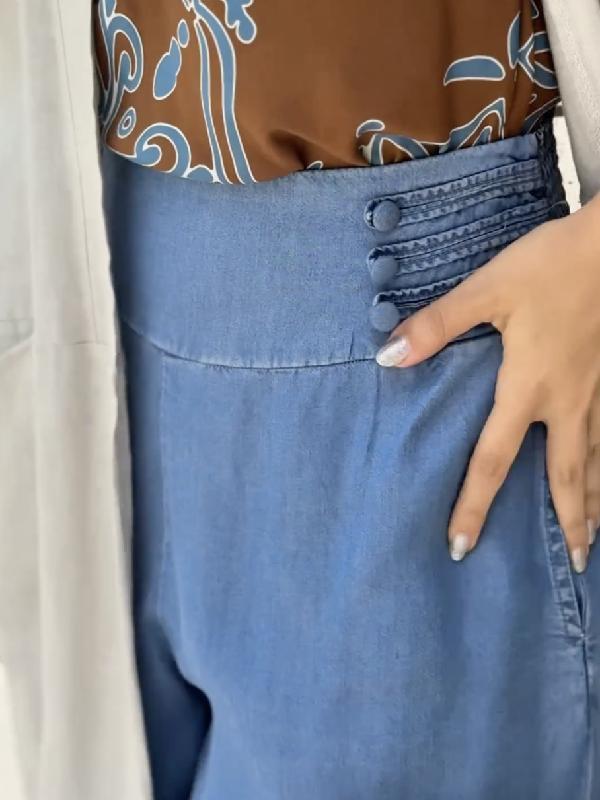 Loose Wide Leg Solid Color Split-Joint Jean Pants Bottoms Trousers Product Image
