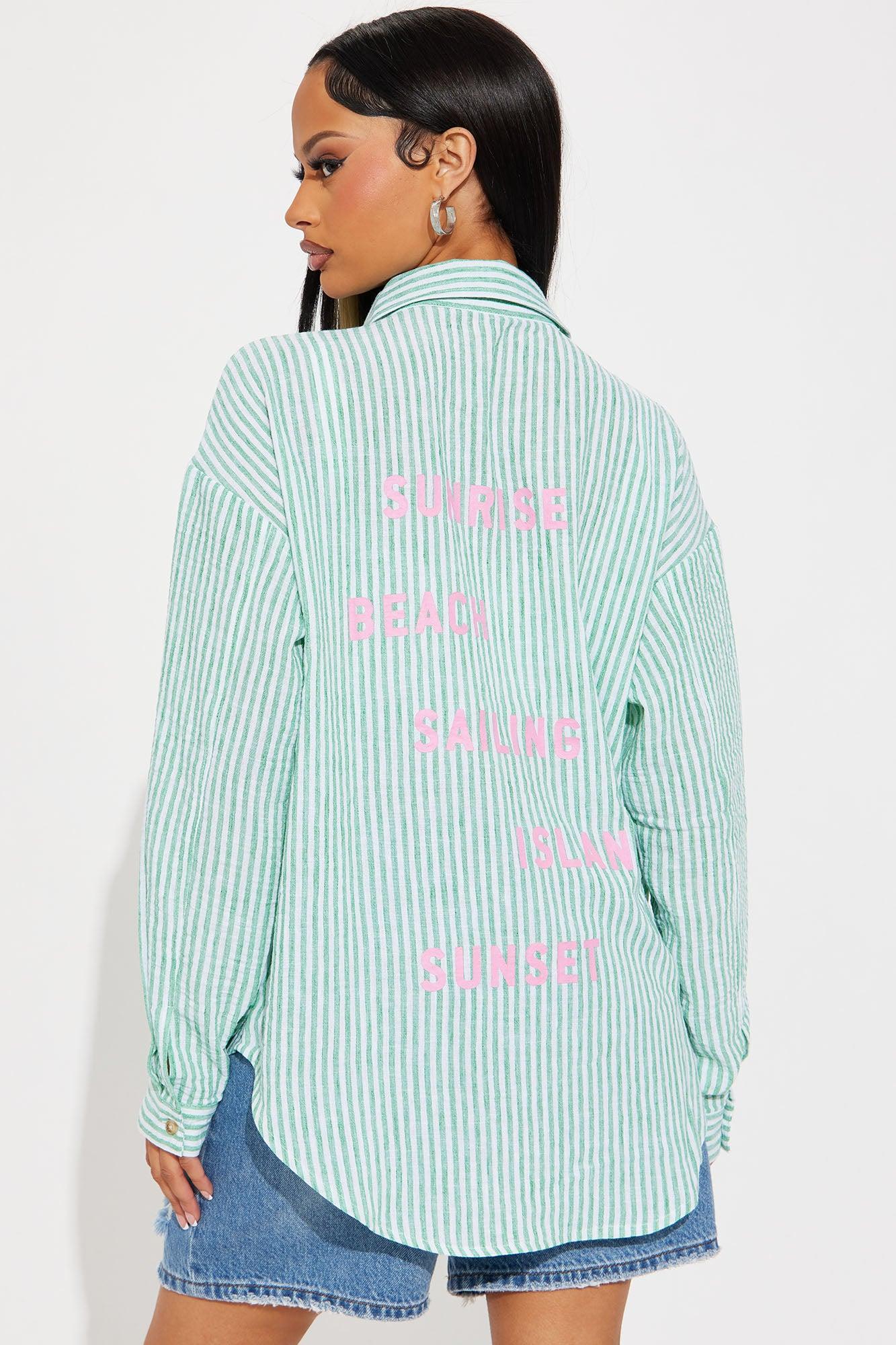 Beach Sunrise Striped Linen Shirt - Green/combo Product Image