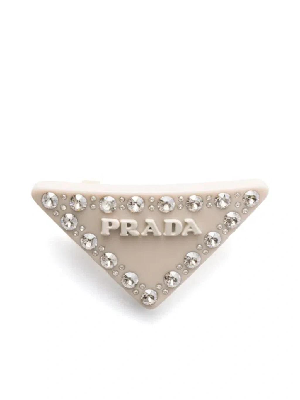 PRADA Triangle-logo Hair Clip In Neutrals Product Image