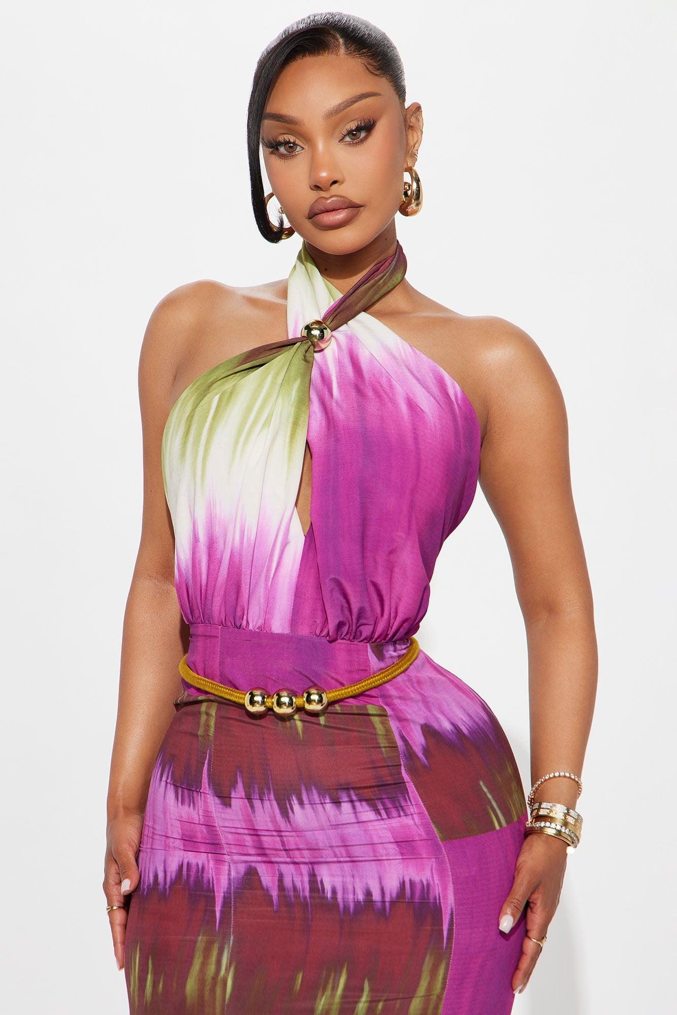 Strictly Chic Halter Maxi Dress - Purple/combo Product Image