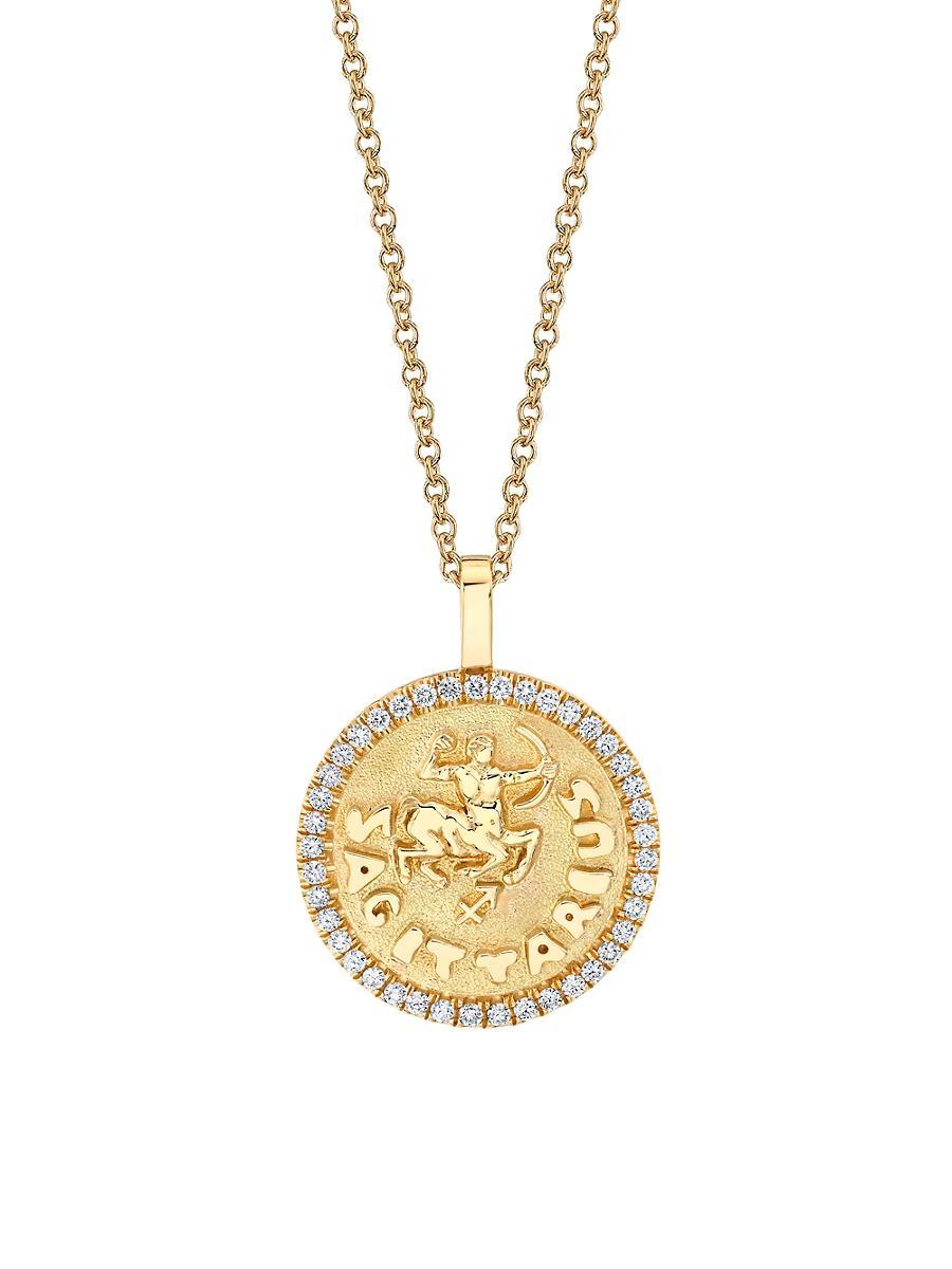Womens 18K Yellow Gold & 0.48 TCW Diamond Zodiac Coin Pendant Necklace Product Image