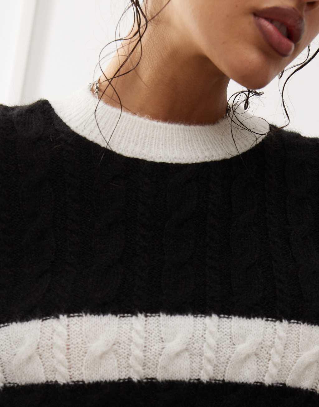 ASOS DESIGN oversized crew neck sweater with retro stripe in black Product Image