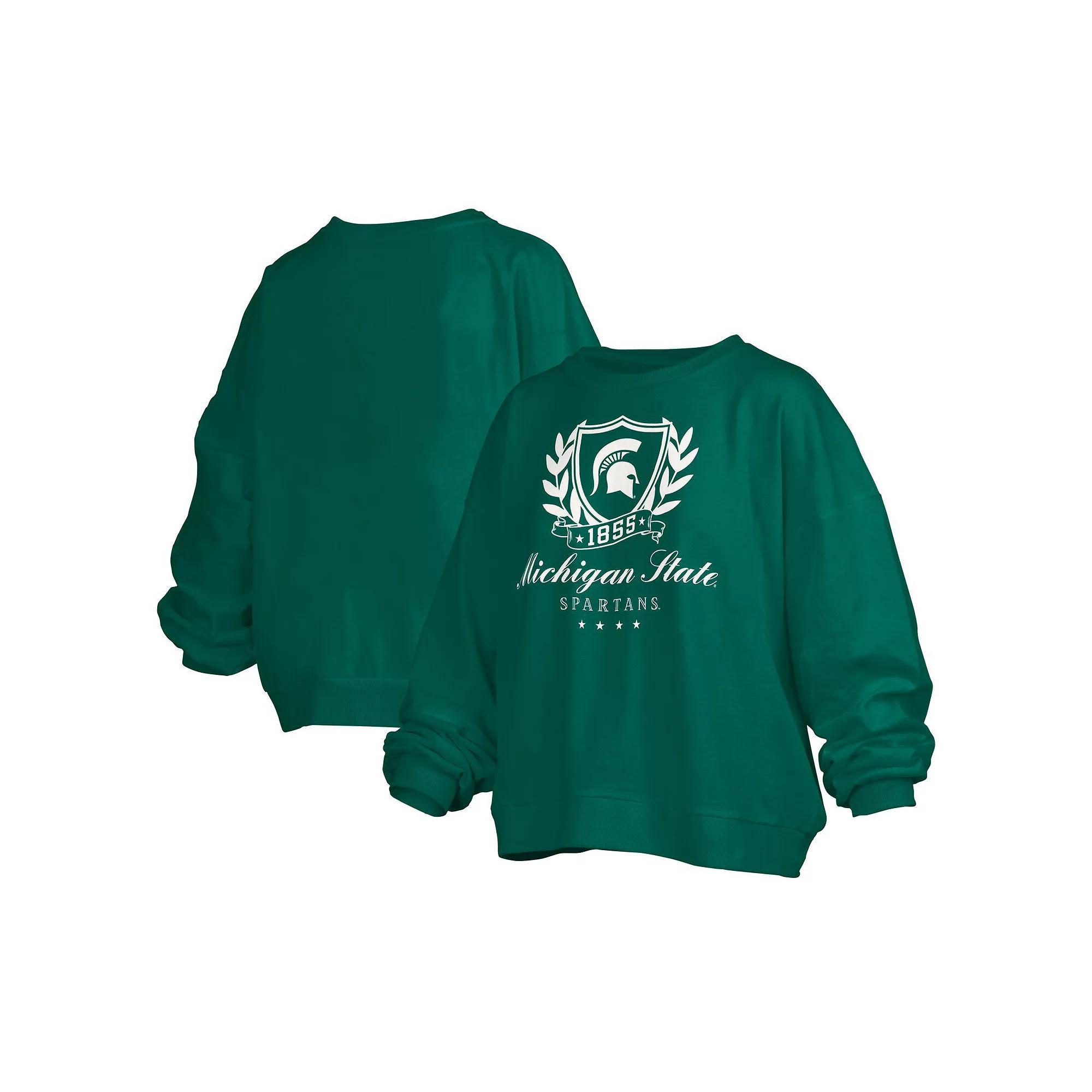 Women's Pressbox Green Michigan State Spartans Big Aug Script Janice Oversized Pullover Sweatshirt, Size: 2XL Product Image