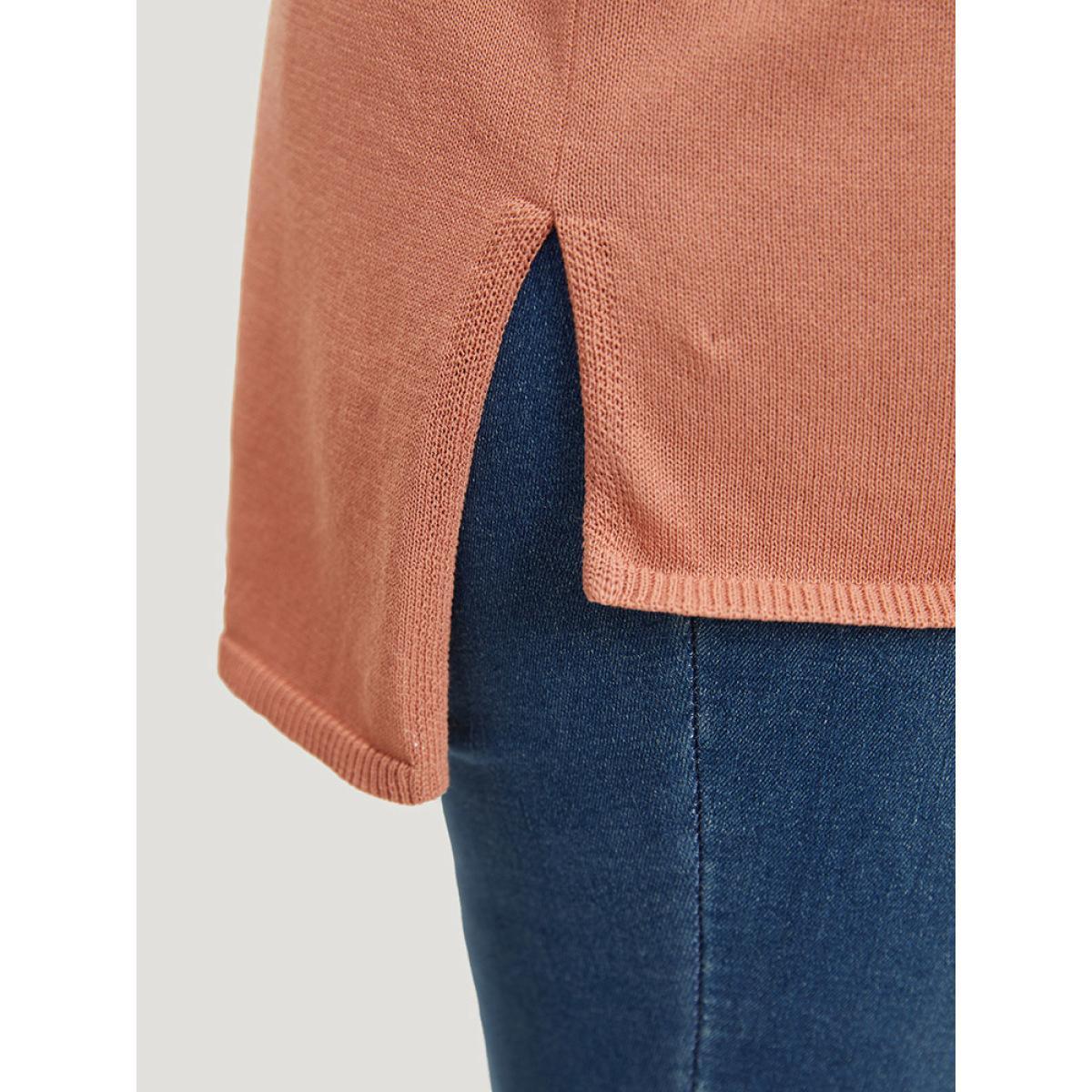 Plus Size Solid Patched Pocket Split Side Pullover OrangeRed Women Casual Loose Long Sleeve Round Neck Everyday Pullovers BloomChic 10/M Product Image
