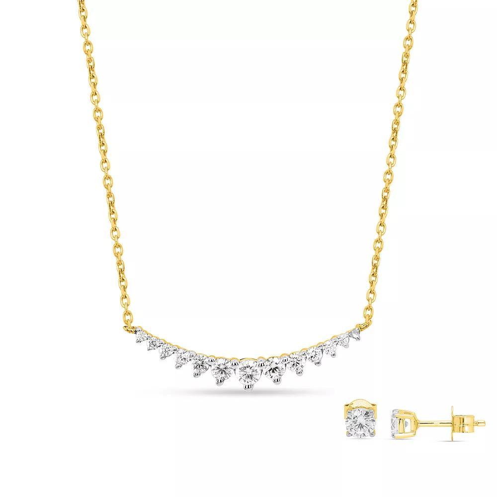 Ethique 1 Carat T.W. Lab-Grown Diamond Curved Bar Necklace & Stud Earring Set, Women's, Size: 18", Gold Tone Product Image