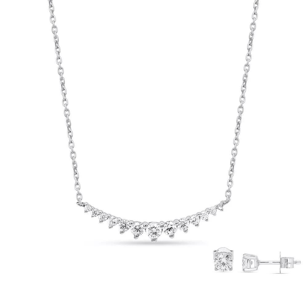 Ethique 1 Carat T.W. Lab-Grown Diamond Curved Bar Necklace & Stud Earring Set, Women's, Size: 18", Sterling Silver Product Image