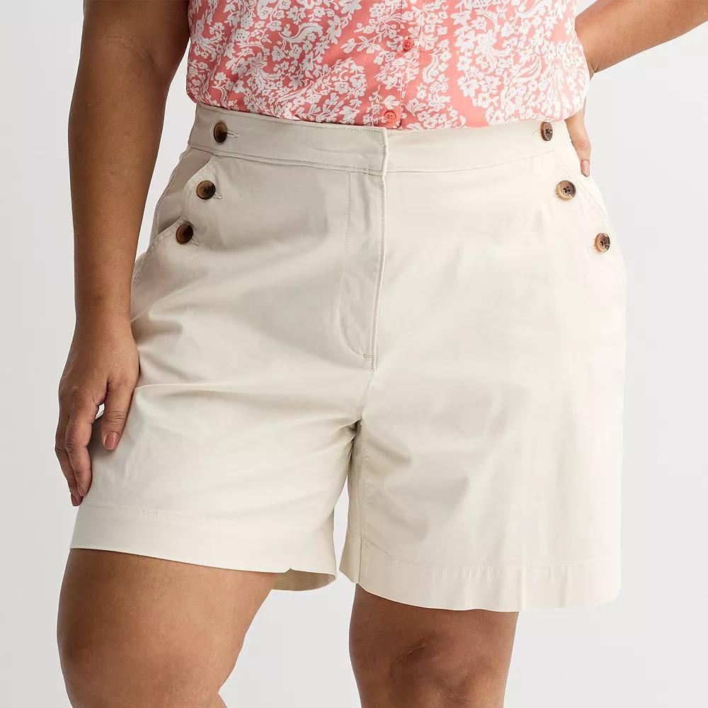 Plus Size Croft & Barrow® Classic Button Detail Shorts, Women's, Size: 24 W, Chalk Hill Product Image