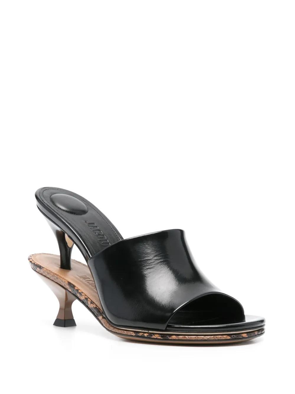 JACQUEMUS Les Doubles Patent Leather Mules In Black Product Image