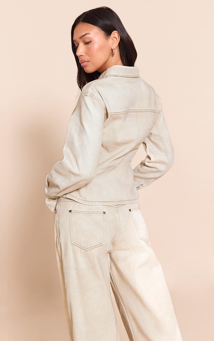 Washed Stone Long Sleeve Cinch Waist Denim Jacket Product Image