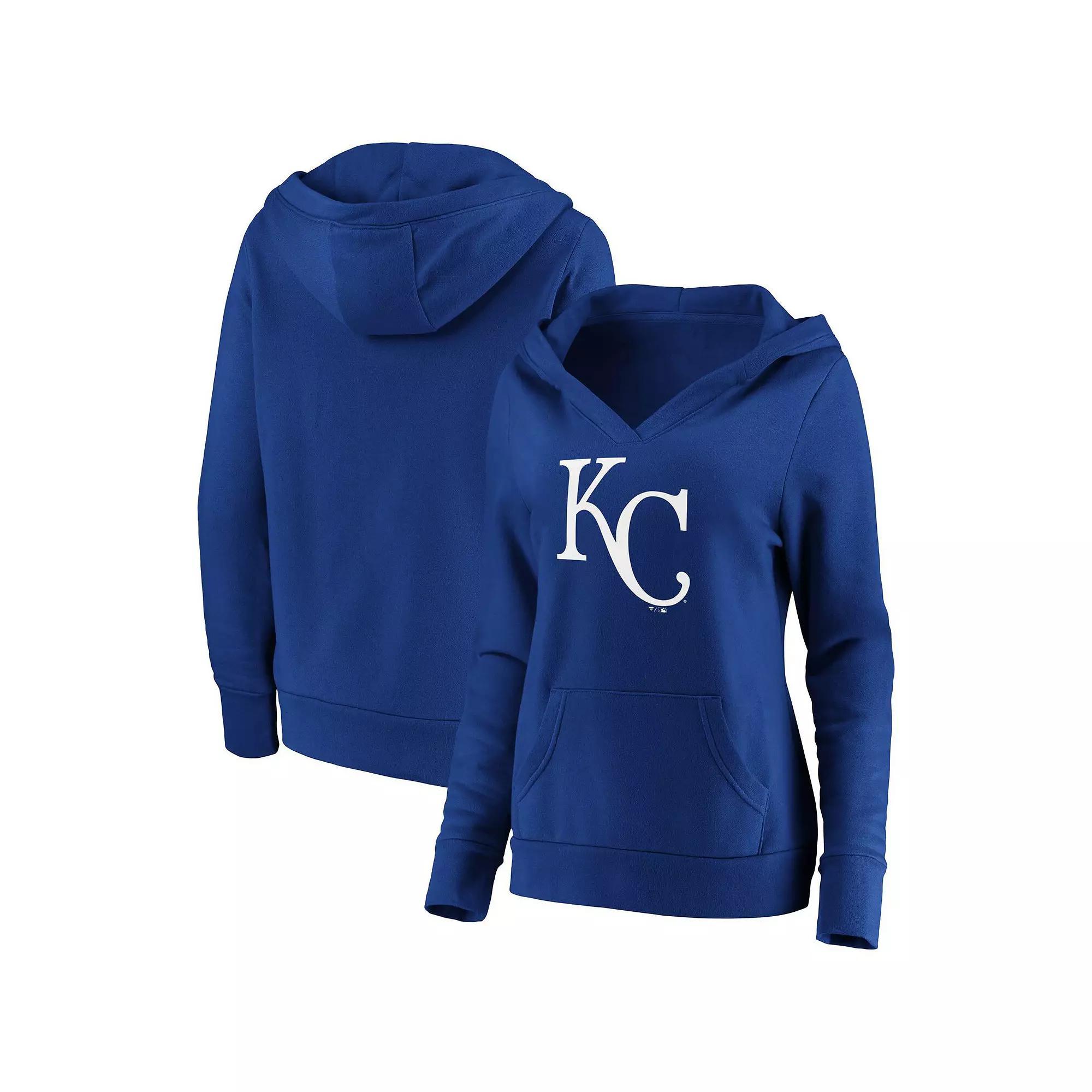 Women's Fanatics Branded Royal Kansas City Royals Official Logo Crossover V-Neck Pullover Hoodie, Size: Small, Blue Product Image