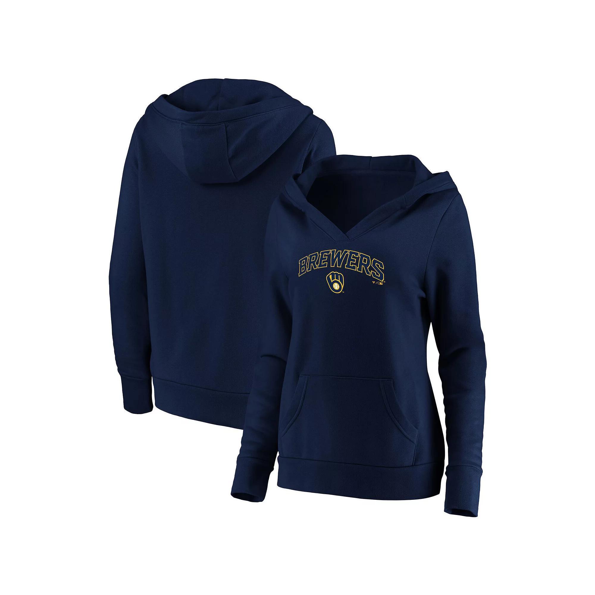 Womens Fanatics Branded Milwaukee Brewers Core Team Lockup V-Neck Pullover Hoodie Blue Product Image