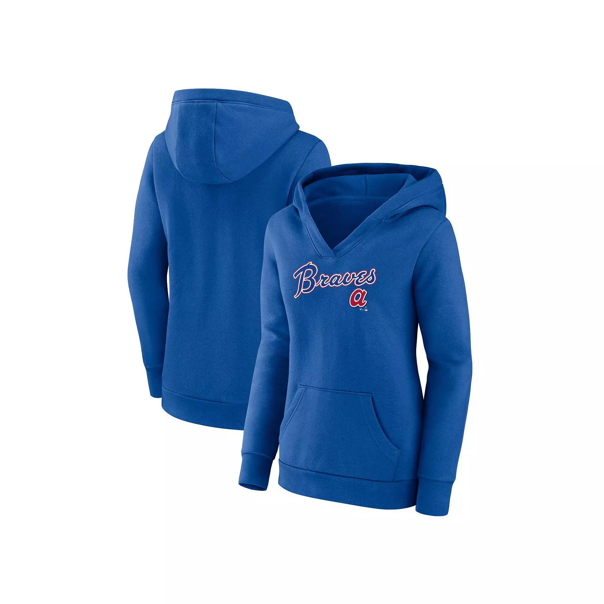 Women's Fanatics Branded Royal Atlanta Braves Wahconah Crossover V-Neck Pullover Hoodie, Size: 1XL, Blue Product Image